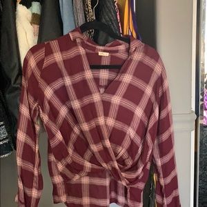 Sexy plaid long sleeve cropped shirt